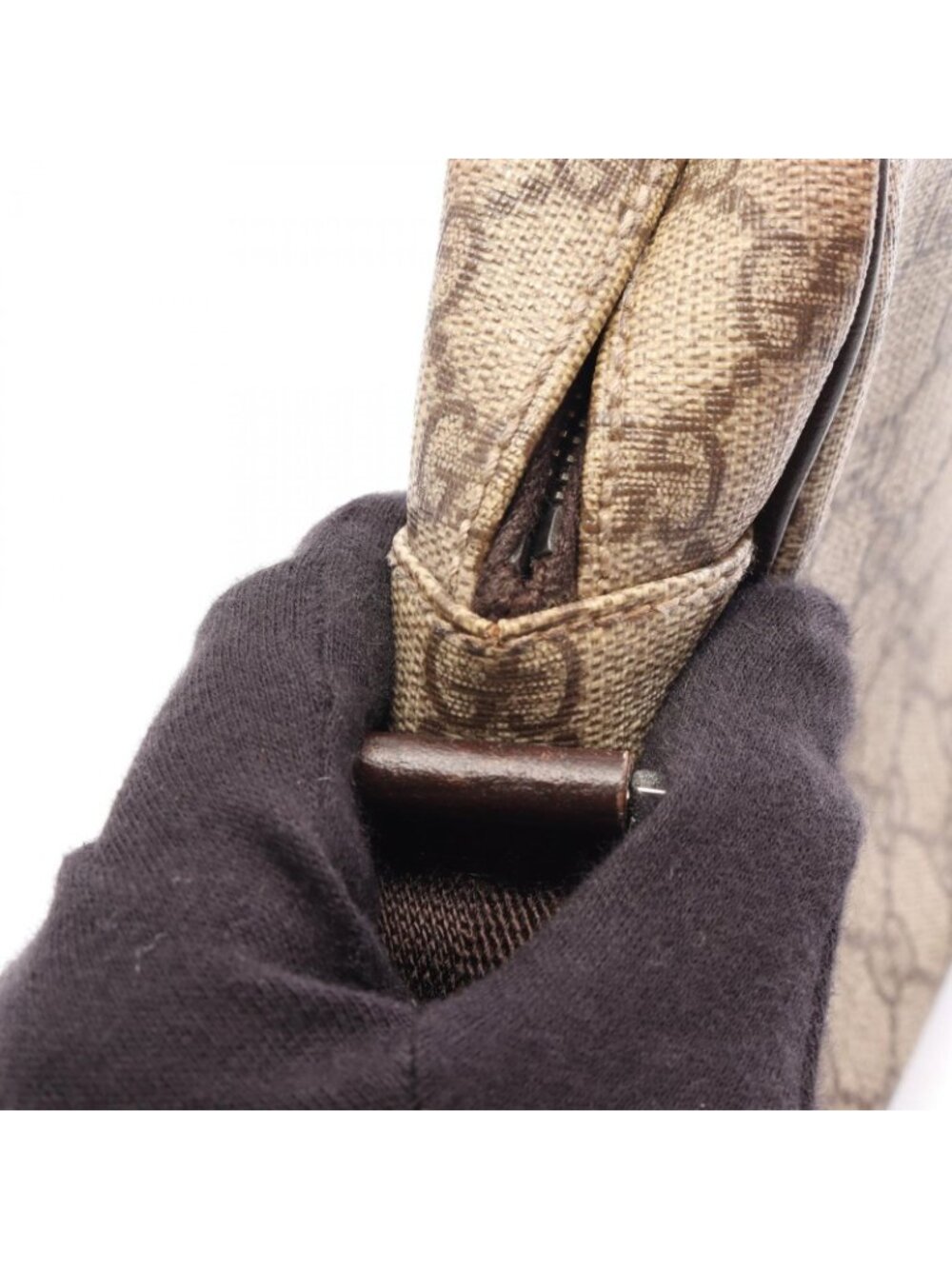 Gucci Shoulder Bag GG Plus Beige Brown Co Ting Canvas Leather Split - Picture 14 of 15